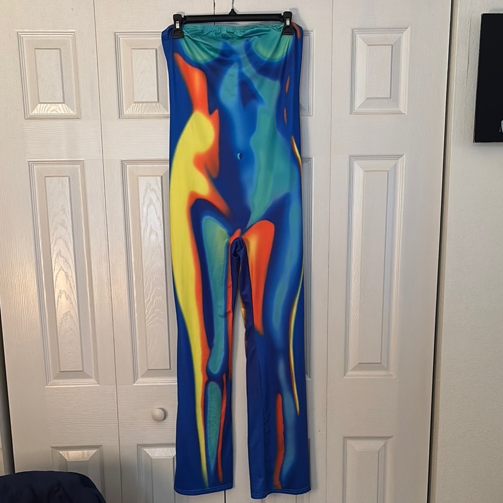 SHEIN Blue and Yellow Straight Leg Jumpsuit